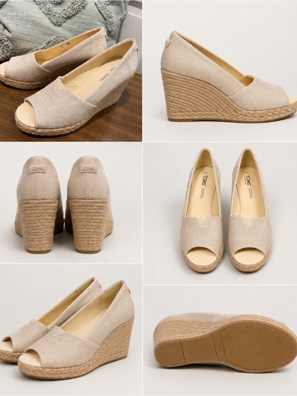 TOMS Cream Open-Toe Espadrille Wedge